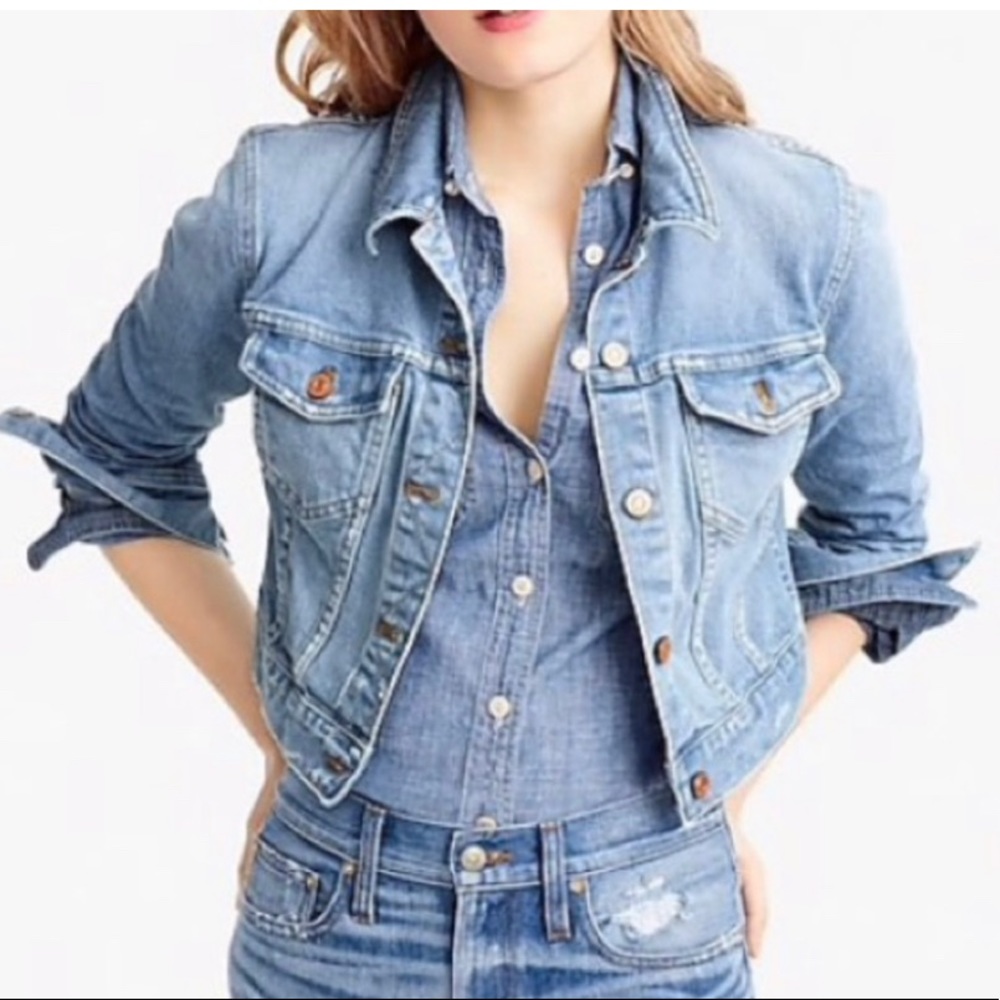 J. Crew • Cropped Light Wash Blue Denim Jacket